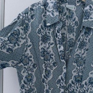 Julia Amory Shirt Dress XL Blue with white flowers and yellow accents